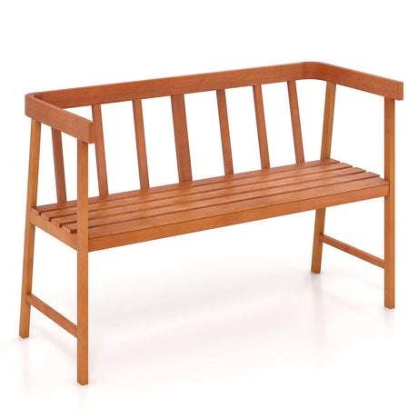 Tangkula Outdoor Eucalyptus Wood Bench, 2-Person Garden Bench with Backrest and Armrests, Garden Bench with Slatted Seat for Porch, Park, Backyard, 800 Lbs Max Load, 43” L x 18” W x 28” H, Natural Tangkula