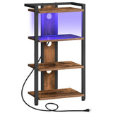 HOOBRO 4-Tier AV Media Stand, Media Console with Charging Station and LED Light Strip, Entertainment Device Stand, Game Console, Record Player, Media Accessories, Rustic Brown and Black BF38UDCJ01 HOOBRO