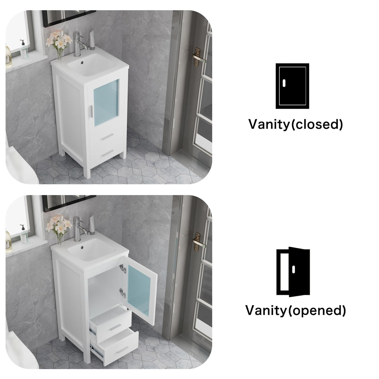 16" Small Bathroom Vanity with Sink, Single Sink Bathroom Vanity Combo for Small Space, Modern Bathroom Sink Cabinet with Faucet and Drain (White) amzzar