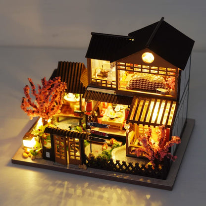 Mini Dollhouse DIY Miniature Wooden Furniture Kit,Handmade Doll House with LED,Creative Woodcrafts Toys for Friends Birthday