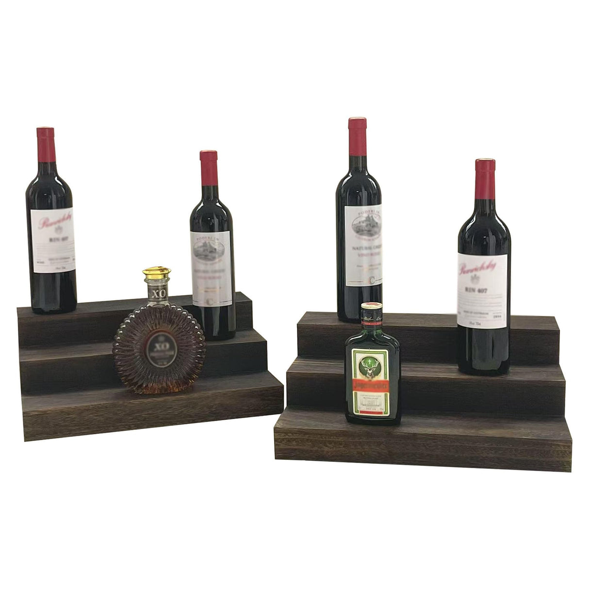 GDAOHELRS ﻿Liquor Bottle Stand 2 Pack, Holds 24 Bottles,3 Tier Liquor Bar Bottle Display Shelf, Real Wood,Tabletop Wine Rack, Bar Shelf Stand for Liquor,Bar Display,Home Storage (Deep Brown) GDAOHELRS
