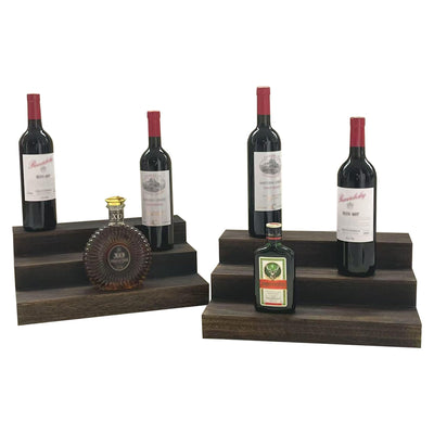 GDAOHELRS ﻿Liquor Bottle Stand 2 Pack, Holds 24 Bottles,3 Tier Liquor Bar Bottle Display Shelf, Real Wood,Tabletop Wine Rack, Bar Shelf Stand for Liquor,Bar Display,Home Storage (Deep Brown)