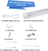 Henwsi 8FT LED Shop Light Fixture, White 10 Pack T8 Integrated Tube Lights, 72W 9500LM 6500K High Output Clear Cover, V Shape 270 Degree Lighting for Garage Warehouse, Upgraded Lights Plug and Play Henwsi