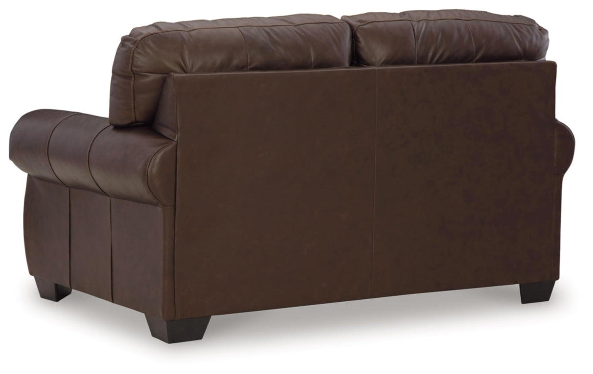 Signature Design by Ashley Colleton Classic Leather Match Loveseat with Nailheads, Dark Brown Signature Design by Ashley