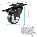 Caster Wheels - 3 Inch Casters Set of 8 Heavy Duty, BOSGEOT Locking Industrial Casters with 360 Degree No Noise Polyurethane Wheels, Swivel Plate Casters with Brake - Pack of 8 BOSGEOT