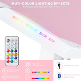 YOUTHUP Pink Gaming Desk with LED Lights, 55" Z Shaped RGB Gaming Computer Table, Ergonomic PC Workstation with Remote Control, Cup Holder, Handle Rack, Headphone Hook, Mouse Pad for Home Office Use YOUTHUP