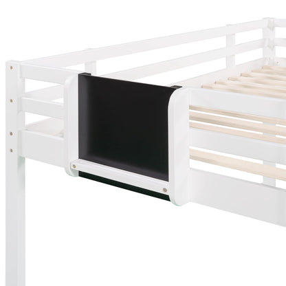 Twin Size Low Loft Bed with Slide,Kids Loft Bed with Chalkboard and Ladder,Wood Low Loft Bed Twin Size for Girls Boys,White