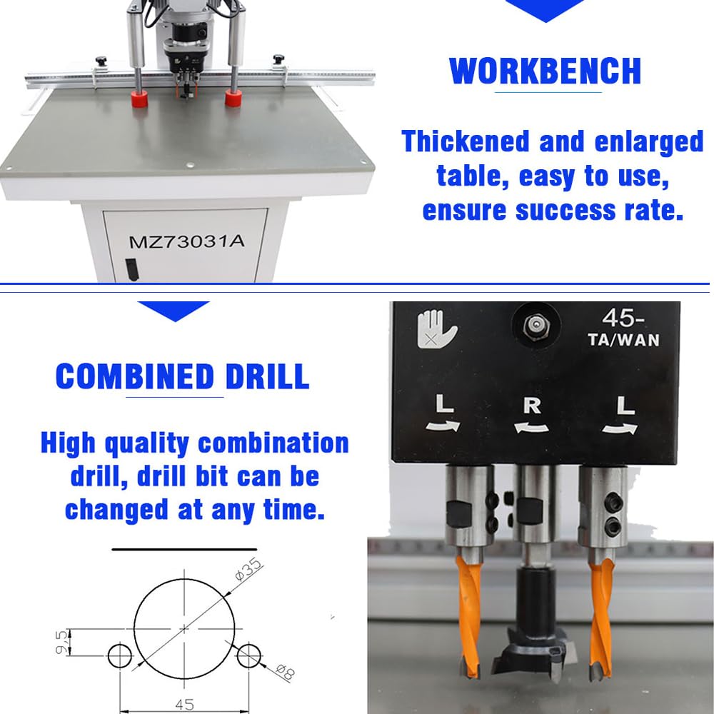 INTBUYING Pneumatic Hinge Boring Insertion Machine Hinge Boring Drill Press Machine Woodworking Hinge Drilling Machine INTBUYING