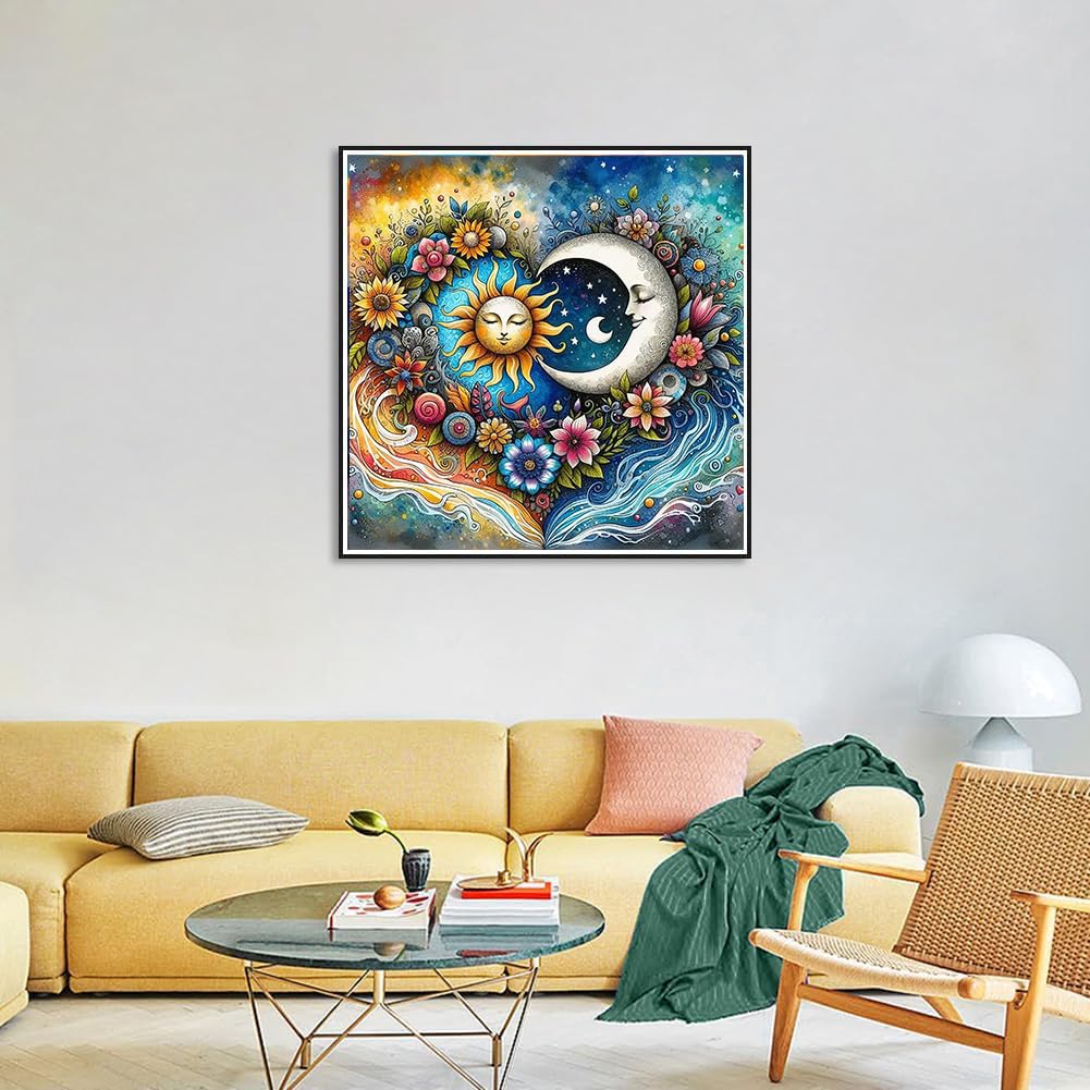 Ekuxom Sun and Moon Diamond Painting Kits for Adults, 5D Diamond Art Kits for Adults Beginners, DIY Diamond Dot Gem Art for Crafts Home Wall Decor Gift 12x12inch Ekuxom