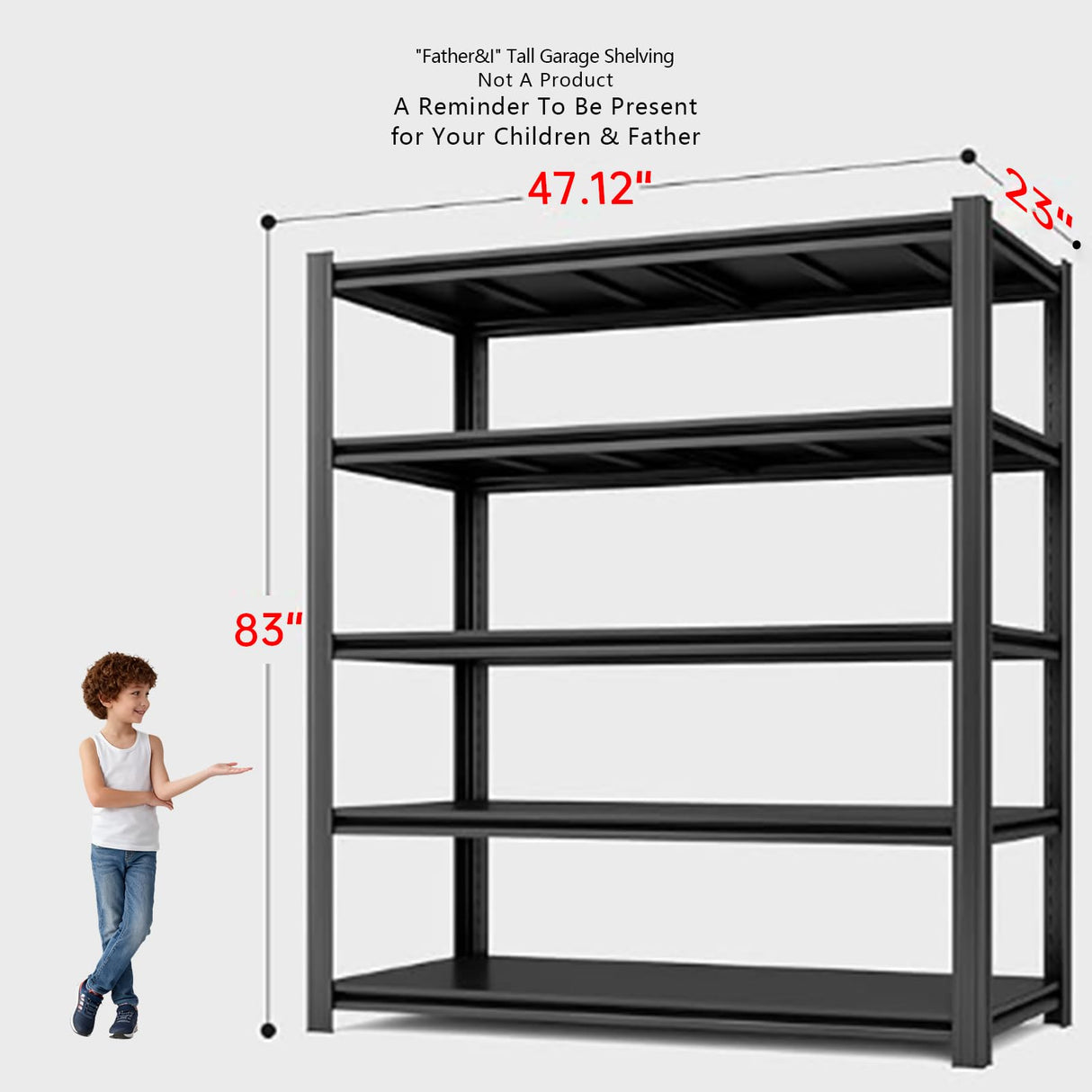 SYLOUGH 47.12" W Father&I 5-Shelf Industrial Adjustable Heavy-Dudy Tall Metal Steel Garage Storage Shelves Shelving Units/Rack System (Commercial) for Basement/Shop/Dorm, 83" H*47.12" W*23" D*, Black SYLOUGH