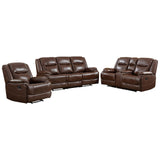 EBELLO Genuine Leather Manual Recliner Sofa Set, 1 Seat Reclining Chair, a Loveseat, a 3 Seater Sofa with Storage Cup Holders, Modern Durable Home Furniture Set for Living Room, Vintage Brown EBELLO