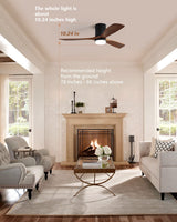 Sofucor 52 Inch Low Profile Ceiling Fan with Lights Flush Mount Ceiling Fan with Remote Control Dimmable LED Light 3 Reversible Walnut Wood Blades Noiseless DC Motor 6 Speed with Timer Sofucor