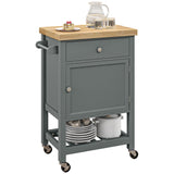 HOMCOM Utility Kitchen Cart, Rolling Kitchen Island with Smooth Rubberwood Top, Narrow Butcher Block Surface on Wheels with Storage Drawer & Cabinet, Gray HOMCOM