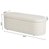 OuchTek Teddy Storage Ottoman Bench Modern Upholstered Storage Bench Sherpa Window Entryway Bench Oval White Ottoman with Storage for Living Room Bedroom Bench End of Bed OuchTek