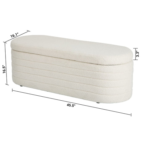 OuchTek Teddy Storage Ottoman Bench Modern Upholstered Storage Bench Sherpa Window Entryway Bench Oval White Ottoman with Storage for Living Room Bedroom Bench End of Bed OuchTek