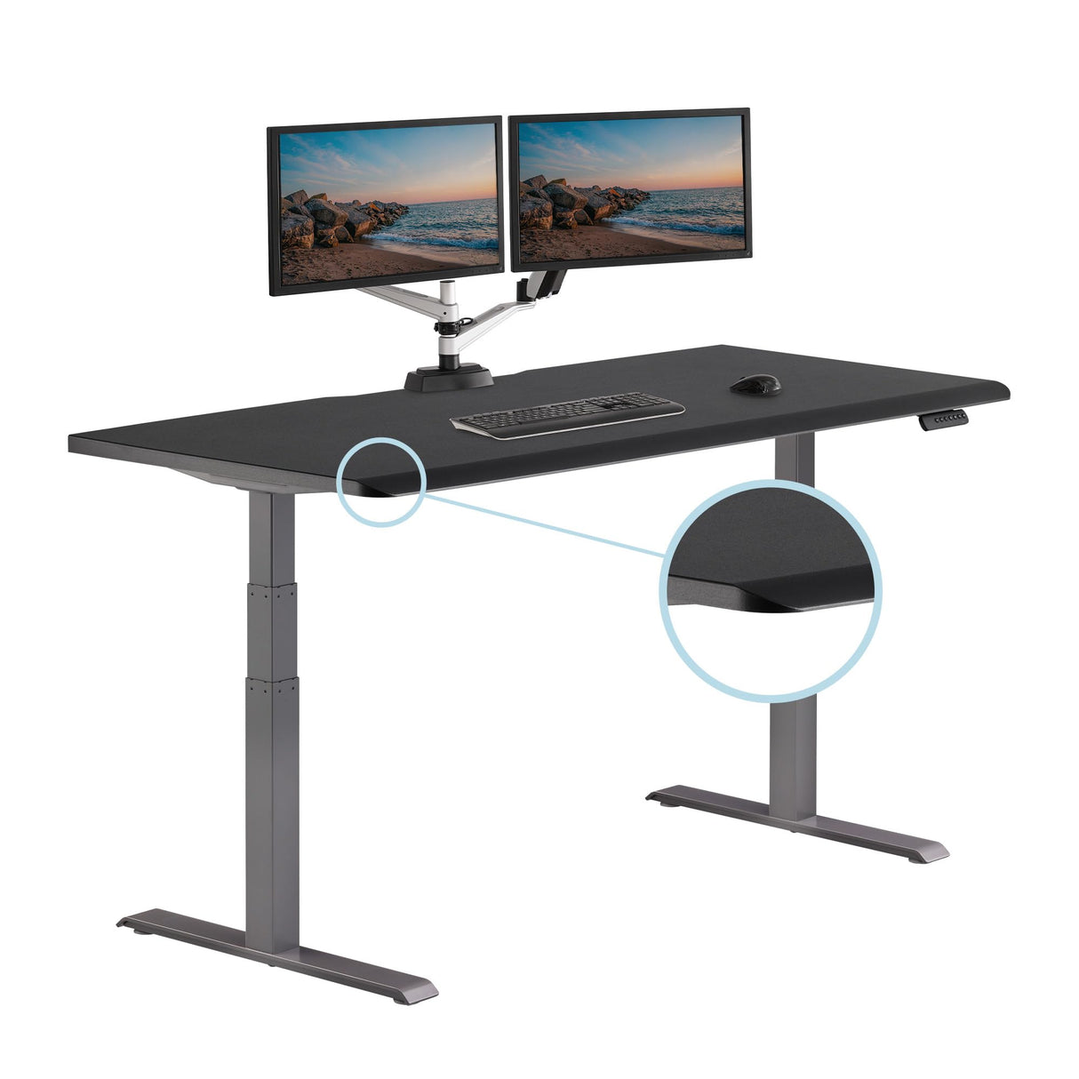 Vari ComfortEdge Adjustable Height Desk 72x30 Inches - Varidesk Black Electric Standing Desk- Sloped Ergonomic Front Edge - Sturdy T-Style Legs, Easy Vari