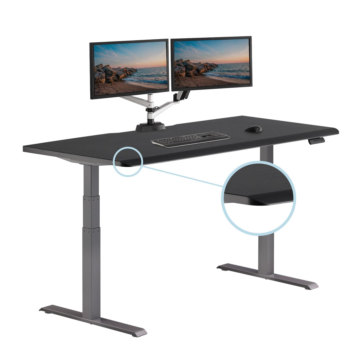 Vari ComfortEdge Adjustable Height Desk 72x30 Inches - Varidesk Black Electric Standing Desk- Sloped Ergonomic Front Edge - Sturdy T-Style Legs, Easy - WoodArtSupply