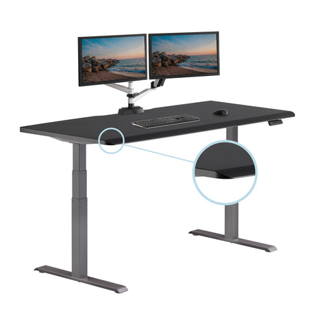 Vari ComfortEdge Adjustable Height Desk 72x30 Inches - Varidesk Black Electric Standing Desk- Sloped Ergonomic Front Edge - Sturdy T-Style Legs, Easy Vari