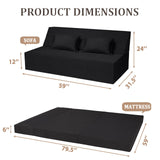Youtanic 5 in 1 Folding Sofa Bed, Queen Size Convertible Sleeper Chair with Pillow, Memory Foam Futon Couch, Velvet Fabric Washable Mattress for Living Room, Dorm, Guest, Home Office, Apartment, Black Youtanic