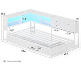 BTHFST Corner Bed Frame with Charging Station & Led Lights, Twin Bed Frame with 8 Storage Drawers & Bookcase, Twin Daybed with Storage Headboard for Kids Guests, White BTHFST