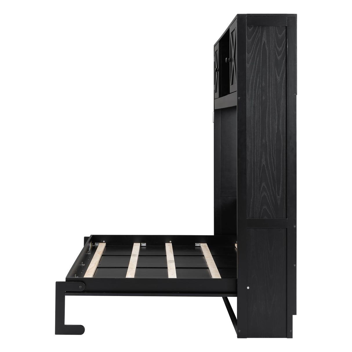 Merax Full Size Murphy Bed with Storage Cabinets, Rustic Solid Wood Wall Bed with 3 Cabinet Shelves, Space Saving Foldable Bed for Studio Apartment, Guest Room, Home Office, Black Merax