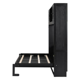 Merax Full Size Murphy Bed with Storage Cabinets, Rustic Solid Wood Wall Bed with 3 Cabinet Shelves, Space Saving Foldable Bed for Studio Apartment, Guest Room, Home Office, Black Merax
