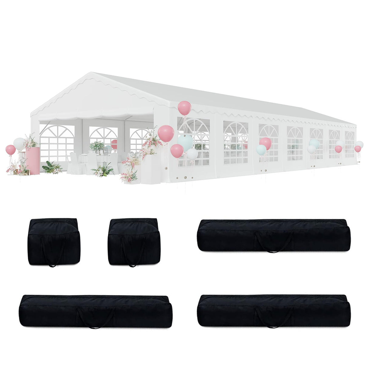 EROMMY 20x50ft Party Tent, Outdoor Wedding Tent, Heavy Duty Large Canopy Carport with Removable Sidewalls, 2 Roll-up Doors, 5 Storage Bags, Gazebo Shelter Tent for Party Event Commercials, White EROMMY