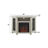 Walker Edison Alcott Classic Glass Door Fireplace Corner TV Stand for TVs up to 55 Inches, 48 Inch, White Oak Walker Edison