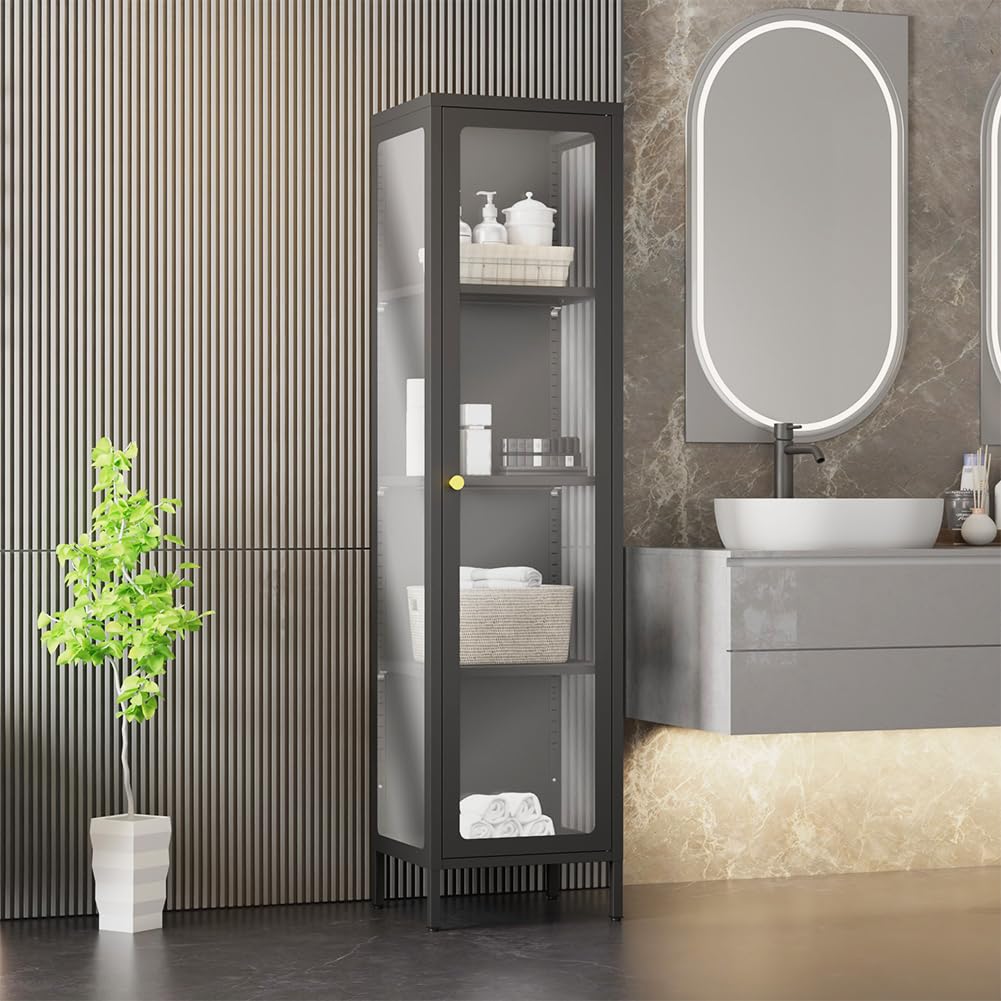 VCGGAIP Metal Display Cabinet with Glass Doors,4-Tier Curio Cabinet with Adjustable Shelves,21 DIY Color Lights Display Cases for Collectibles Figure VCGGAIP