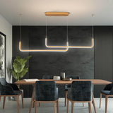 Sedelan LED Linear Wood Chandelier, Modern Pendant Light Fixture, Dimmable Minimal Linear Kitchen Chandeliers for Island Dinning Room Living Room Office Bar, Aluminum Woodgrain Print Sedelan