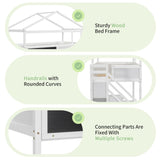Merax Twin Over Full House Bunk Bed with Storage Staircase & Blackboard, Wood Kids Bunk Bed with Roof and Safety Guardrails, Playhouse Bunk Beds for Kids, Teens, Adults, No Box Spring Required, White Merax