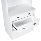 Modern White 83.4" Tall Bookcase with LED Lighting and 3 Drawers for Office and Living Room Bellemave
