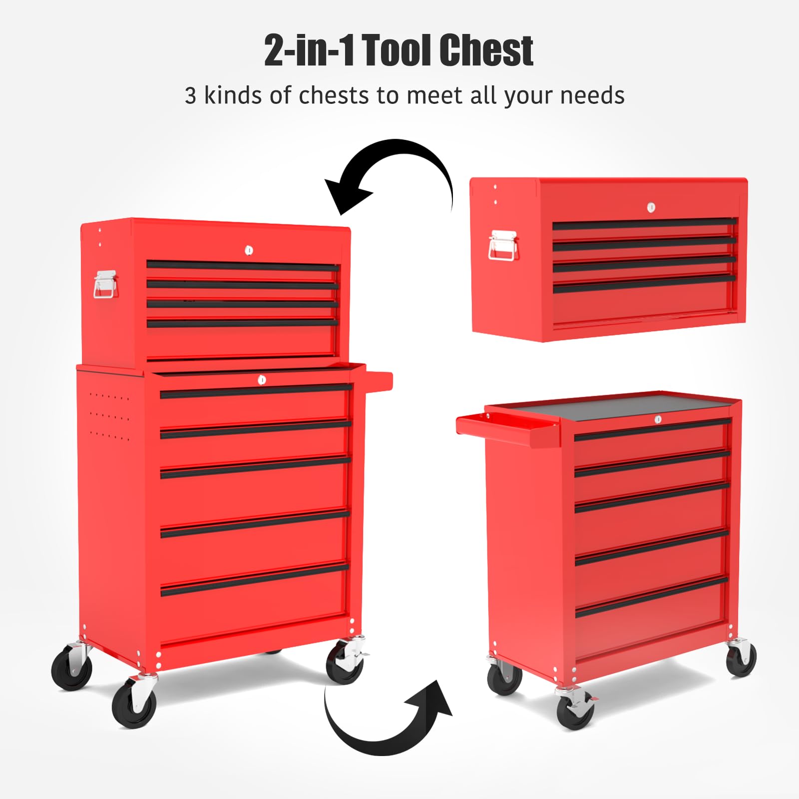 EvaStar Rolling Tool Chest, 5-Drawers Tool Cabinet with Wheels, Lockable Tool Storage Organizer with Sliding Drawers for Garage Workshop Repair Shop - WoodArtSupply