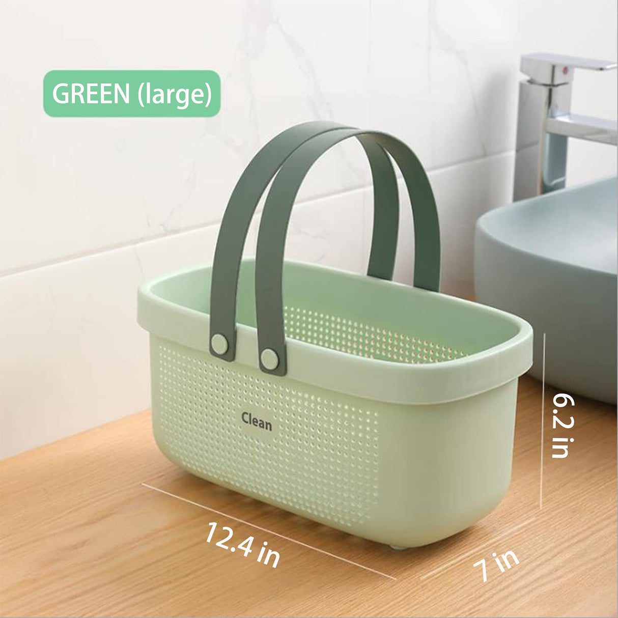 JiatuA Plastic Storage Basket with Handle Portable Shower Caddy Tote Organizer Basket Bin for Bathroom Kitchen Dorm Room Bedroom, Green JiatuA