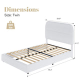 HOMBCK Twin Bed Frames Boucle Upholstered Platform Bed Frame Twin Size with Headboard for Kids/Thickened Footboard/Rounded Corners/No Box Spring Needed/Easy Assembly, White HOMBCK
