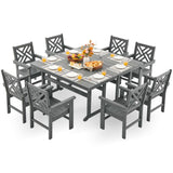 HDPE Outdoor Dining Set,10-Piece Outdoor Table and Chairs Include 8 Dining Chairs and 2 Pcs 62.5" Patio Dining Table with Umbrella Hole (Gray) AZXZCS