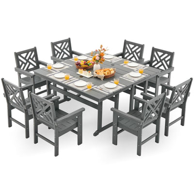 HDPE Outdoor Dining Set,10-Piece Outdoor Table and Chairs Include 8 Dining Chairs and 2 Pcs 62.5" Patio Dining Table with Umbrella Hole (Gray)