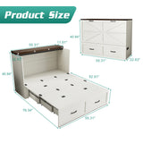 Hlivelood Full Size Murphy Chest Bed with Drawer and Charging Station, Farmhouse Wood Space-Saving Hidden Folding Beds Chest, Multifunctional Storage Cabinet Bed for Bedroom, Office, Rustic White Hlivelood