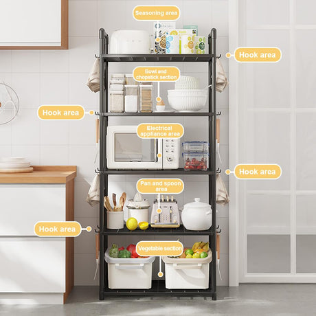 5 Tier Storage Shelves Adjustable Shelving Unit Heavy Duty Storage Rack 66 Lbs Capacity for Kitchen Pantry Closet Bathroom Laundry Garage Black Generic
