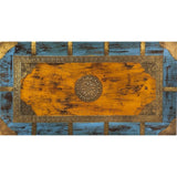 MAKLAINE 32" x 17" Traditional Wood Painted Brass Inlay Storage Trunk/Coffee Table with Hidden Storage, Brass Inlays & Hardware, Handcrafted, Handpainted, No Assembly Required, in Multi-Color Finish MAKLAINE
