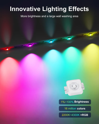 Nexillumi Permanent Outdoor Lights for House, 100ft Smart RGB Plus IC Outside Lights with 60 Scene Modes, IP67 Waterproof Eaves Lights for Christmas All Holiday Decorations