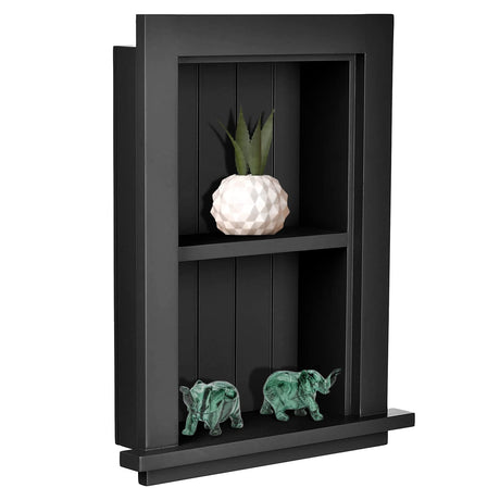 AdirHome Recessed Wall Mount Storage Cabinet – Sturdy Fully Assembled Wooden Utility Storage Shelf – Ideal for Home Kitchen, Bathroom, Laundry, Medicine Cabinet (Black) AdirHome