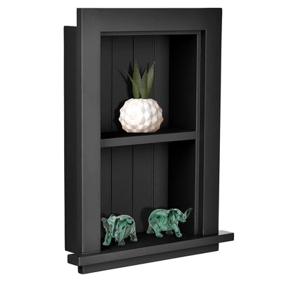AdirHome Recessed Wall Mount Storage Cabinet – Sturdy Fully Assembled Wooden Utility Storage Shelf – Ideal for Home Kitchen, Bathroom, Laundry, Medicine Cabinet (Black)