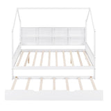 Harper & Bright Designs Full Size House Bed with Trundle, Wood Full House Bed Frame with Shelf Compartment, Full House Bed for Kids with Roof for Girls, Boys,No Box Spring Needed, White Harper & Bright Designs