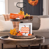 Mustry Rustic Wooden 2 Tiered Tray, Round Farmhouse Kitchen Table Decor Serving Tier Tray, Food Fruits Cupcake Display Coffee Bar Home Party Seasonal Decorations (Brown) mustry