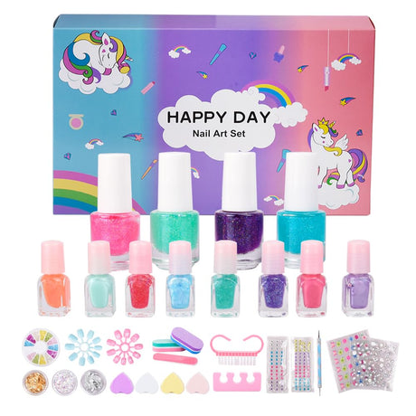 Nail Art Kit with Non-Toxic Nail Polish for Girls, 34Pcs Kids Nail Design Tool Set with Peel-off Nail Polishes, Dotting Pen, False Nail, DIY Sticker, Nail Decoration Gift for Girls Age 6-15 M&U MAKE YOU UP