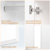 Wakefit 5 Door Armoire Wardrobe Closet with 3 Drawers & Mirror, Wooden Bedroom Armoires with Shelves and Hanging Rod, Freestanding Wardrobe Cabinet for Bedroom, Guest Room (White) Wakefit