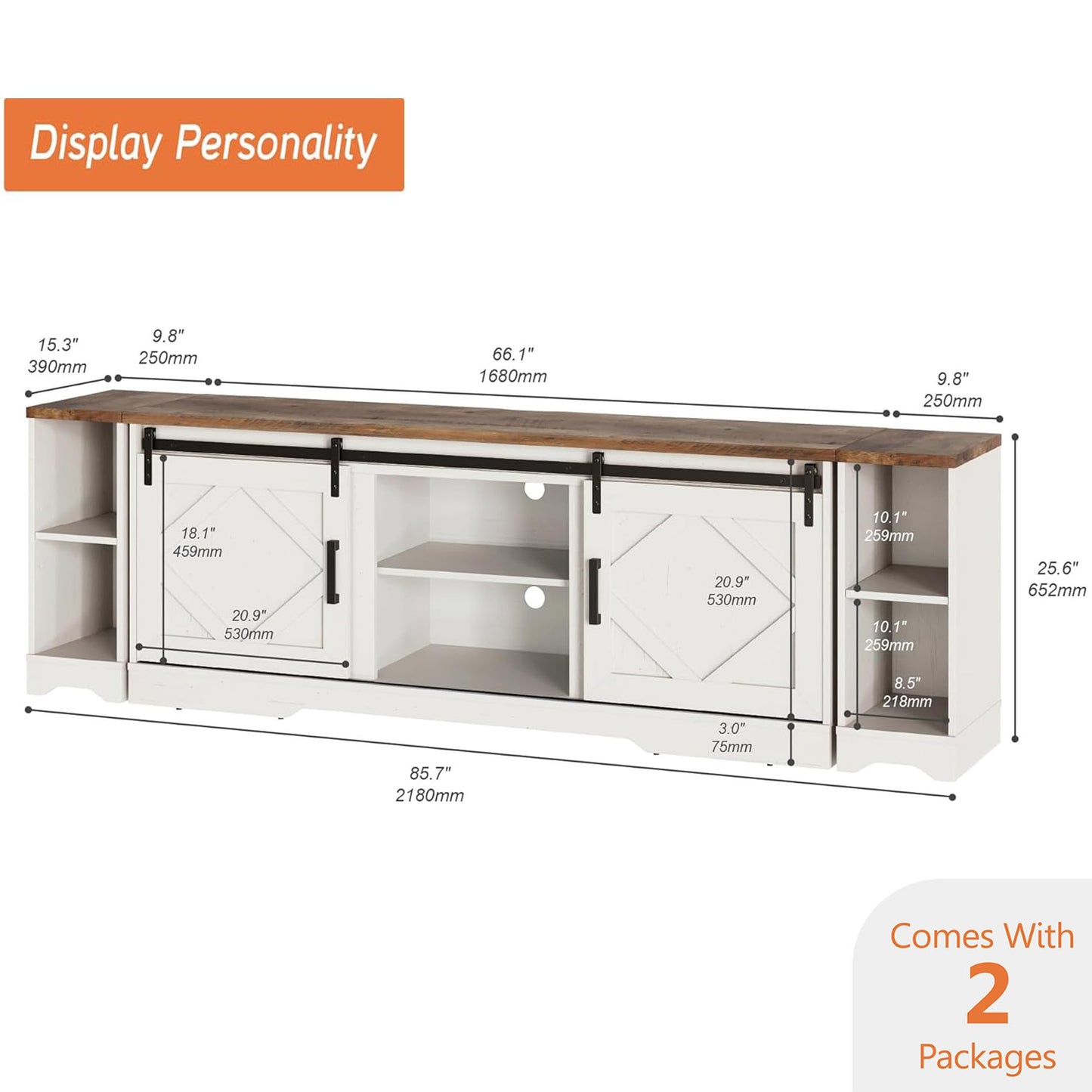 WAMPAT Modern Farmhouse 3 in 1 TV Stand for up to 95" TVs Wood Entertainment Center with Open Storage for Living Room,Antique White