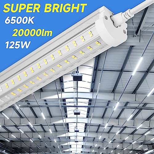 Phiwicsh 8FT LED Shop Light, U Shape 125W Integrated LED Tube Light, 6500K Clear White, 20000LM Super Bright LED Lighting, Flush Mount/Hanging Linkable LED Ceiling Lights for Garage, Plug&Play,6 Pack Phiwicsh