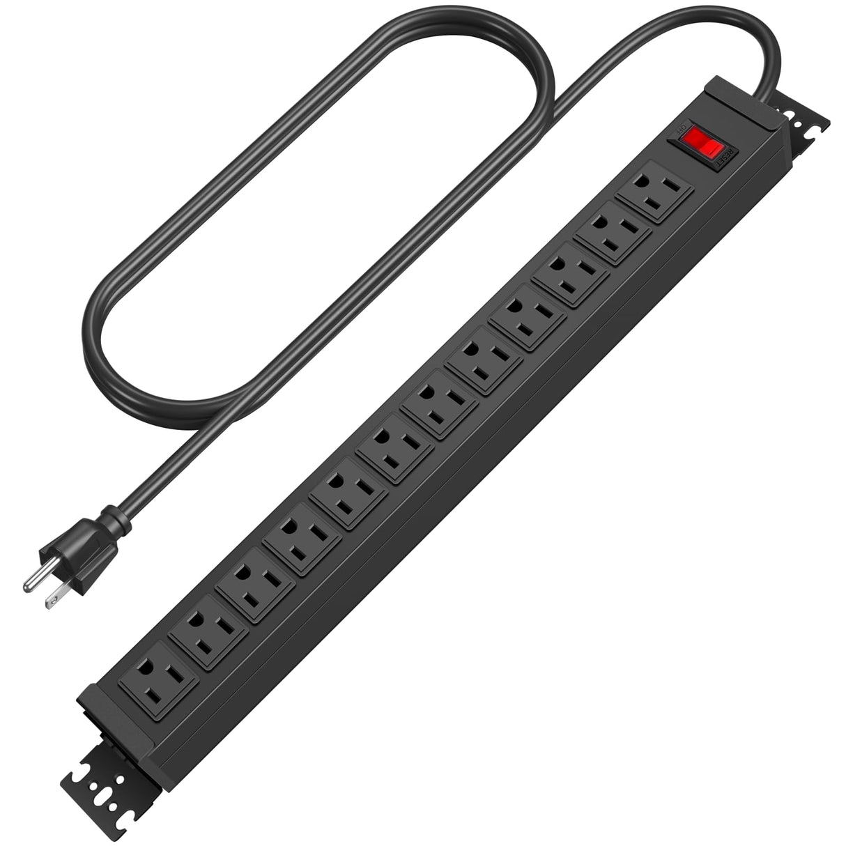 HHSOET Rotating Mountable Power Strip, 12 Outlet Wall Mount Surge Protector, Metal Heavy Duty and Versatile Outlet Strip, Stylish Appearance, Sturdy and Durable, 6ft Power Cord.(Black) HHSOET